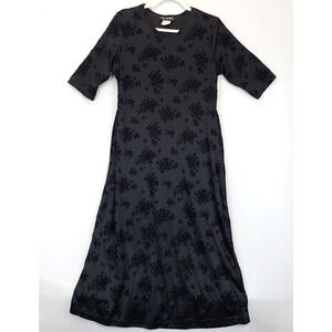 Eve Adams Whimsigoth Floral Velvet Black Long Dress M / 10 Fairy Grunge Burnout